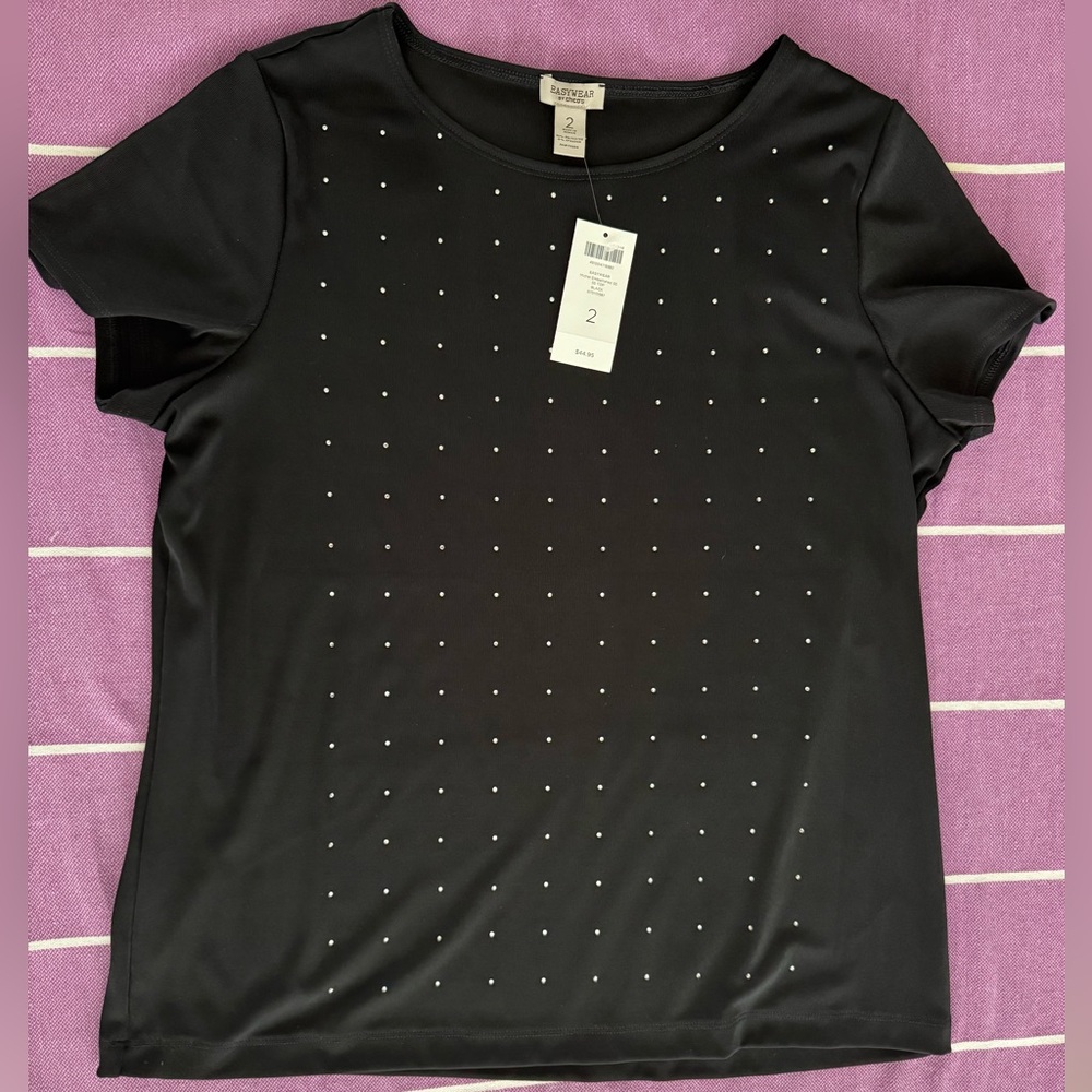 Chico’s blouse, black, embellished, size 2 Chico’s sizing